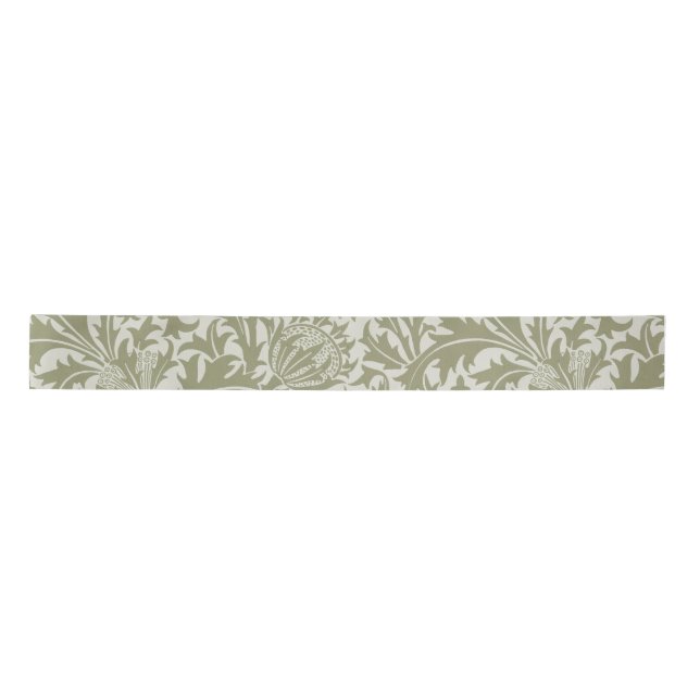 Ruban En Satin William Morris Thistle Sage Green Motif (Devant)
