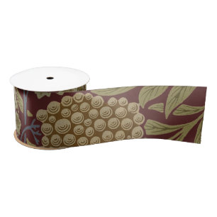 Ruban En Satin William Morris Vine Grappe Rouge Vert Art