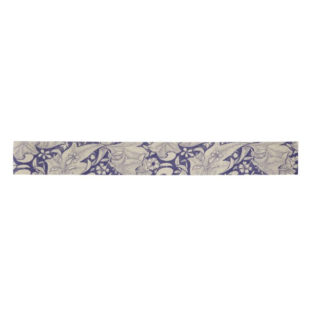 Ruban En Satin William Morris Wallflower bleu damas floral (Devant)