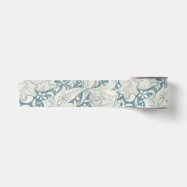 Ruban En Satin William Morris Wallflower bleu damas floral (Devant)