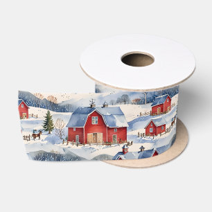 Ruban En Satin Winter Country Farm & Red Barnes