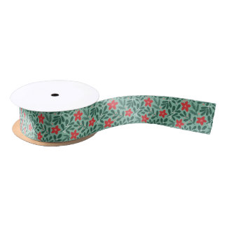 Ruban En Satin Winter poinsettia pattern - Christmas flower 