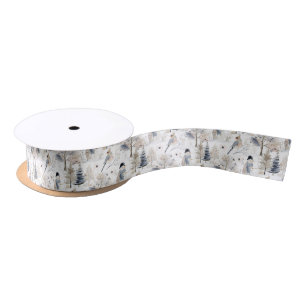 Ruban En Satin Winter Wonderland Snowman et Bird Motif