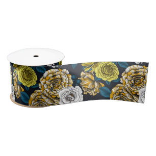 Ruban En Satin Yellow, white and bi-color roses with blue leaves