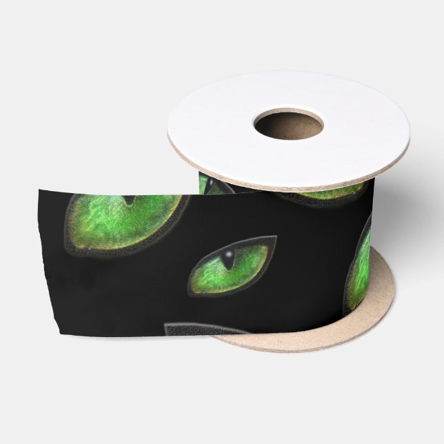 Ruban En Satin Yeux de chats verts, (Bobine)