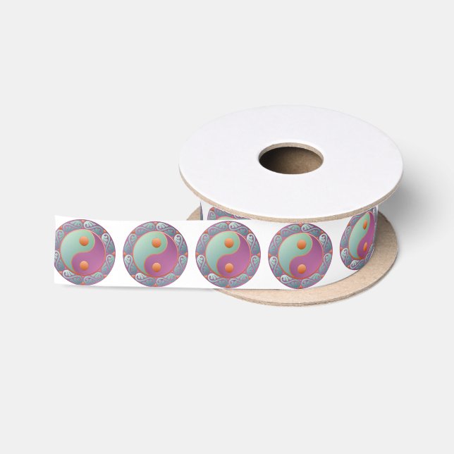 Ruban En Satin Yin Yang Médaillon Violet Turquoise (Bobine)