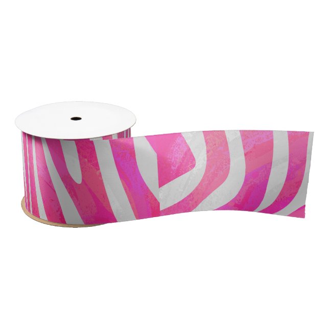 Ruban En Satin Zebra Hot Pink et White Print (Bobine)