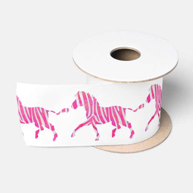 Ruban En Satin Zebra Hot rose et blanc Silhouette (Bobine)