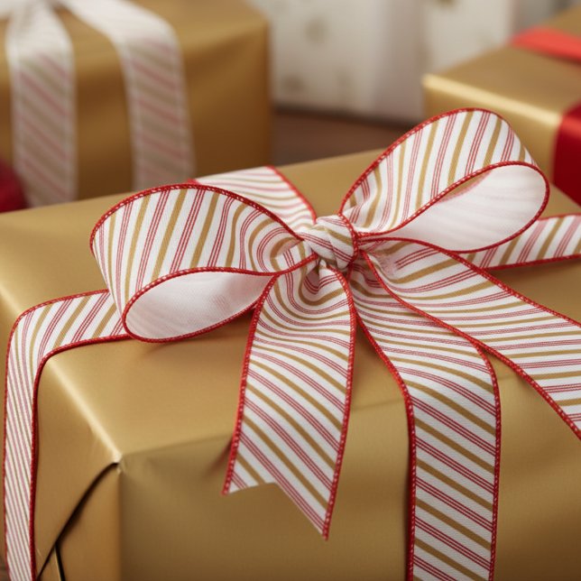 Ruban Gros-grain 1.5" Gold and Red Candy Cane Striped Xmas (Chic Modern Festive Red & Gold Candy Cane Striped Xmas Ribbon. Elegant Christmas Pattern for Her)