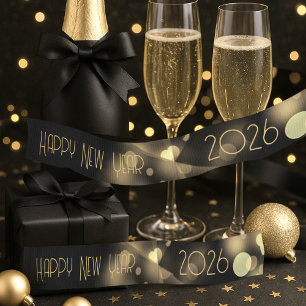 Ruban Gros-grain 2026 nouvelle année avec bulles dorées