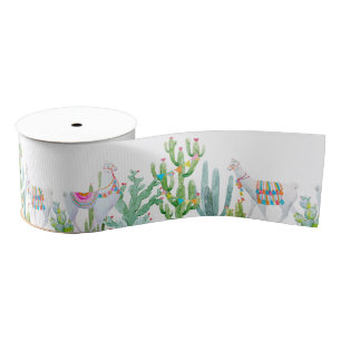 Ruban Gros-grain 3" Grosgrain Ribbon Boho Llama Bohème Cactus Dese
