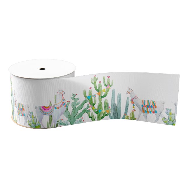 Ruban Gros-grain 3" Grosgrain Ribbon Boho Llama Bohème Cactus Dese (Bobine)