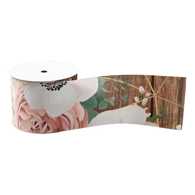 Ruban Gros-grain 3" Grosgrain Ruban Géométrique Jardin Rose Grange  (Bobine)