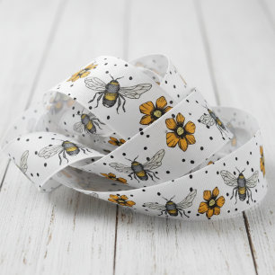 Ruban Gros-grain Abeilles bourdonnantes blanches croustillantes et
