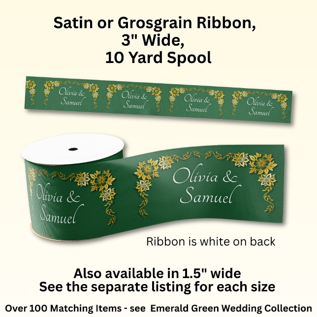 Ruban Gros-grain Add Names, 3" Wide Emerald Green & Gold (Créateur téléchargé)