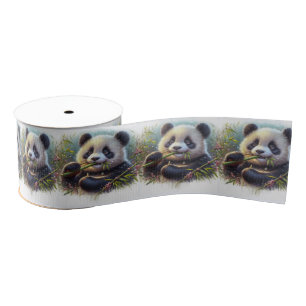 Ruban Gros-grain Adorable Ours De Panda Mangeant Bambou