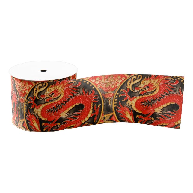 Ruban Gros-grain Ancien Dragon chinois traditionnel Rouge Or Or (Bobine)