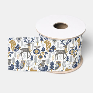 Ruban Gros-grain Animaux de la forêt scandinave Flocons de neige No