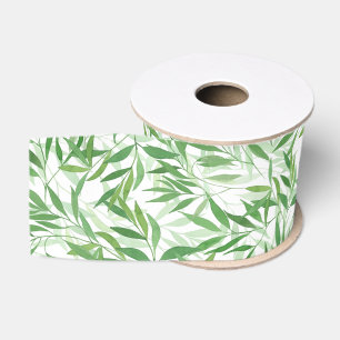 Ruban Gros-grain Aquarelle Bambou Feuilles Branches Vines Forêt