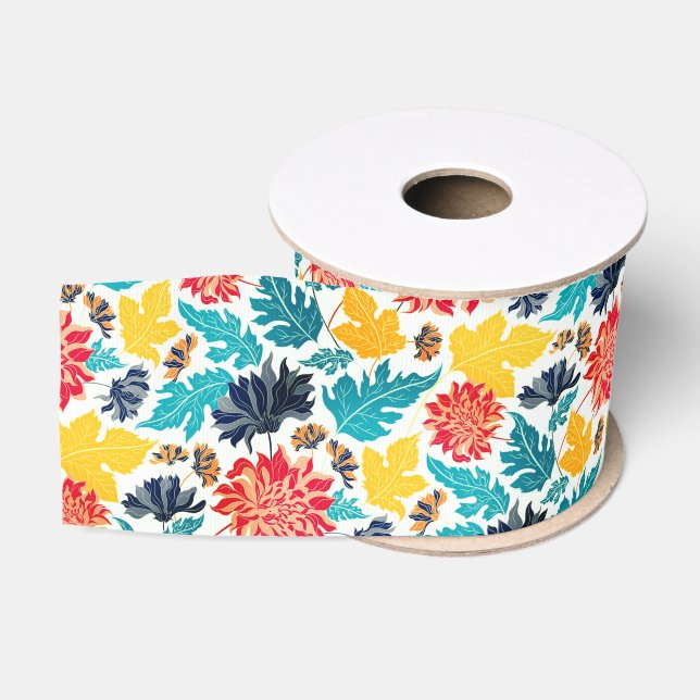 Ruban Gros-grain Aquarelle bleu naturel Jaune Mariage de tournesols (Bobine)