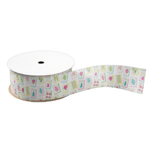 Ruban Gros-grain Aquarelle Carreaux de Mahjong brillants