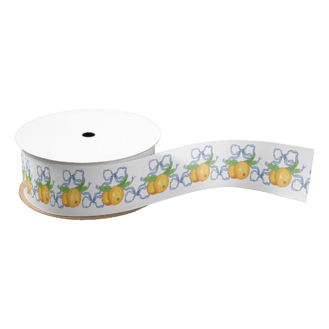 Ruban Gros-grain Aquarelle Chinoiserie Blue Bows & Mandarins (Bobine)