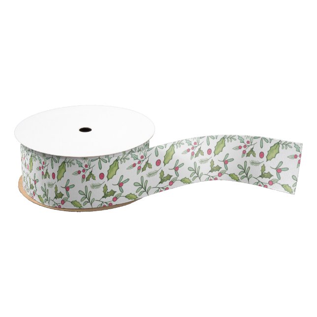 Ruban Gros-grain Aquarelle Chinoiserie Christmas Mistletoe (Bobine)