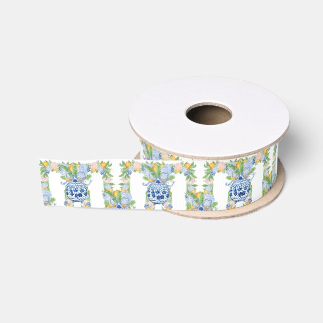 Ruban Gros-grain Aquarelle Chinoiserie Mandarins Garland (Bobine)