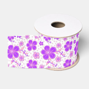 Ruban Gros-grain Aquarelle florale simple impression violet et rose