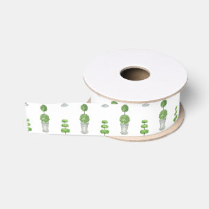 Ruban Gros-grain Aquarelle Gris et vert Topiaire