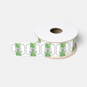 Ruban Gros-grain Aquarelle Gris Vaches et Garland vert
