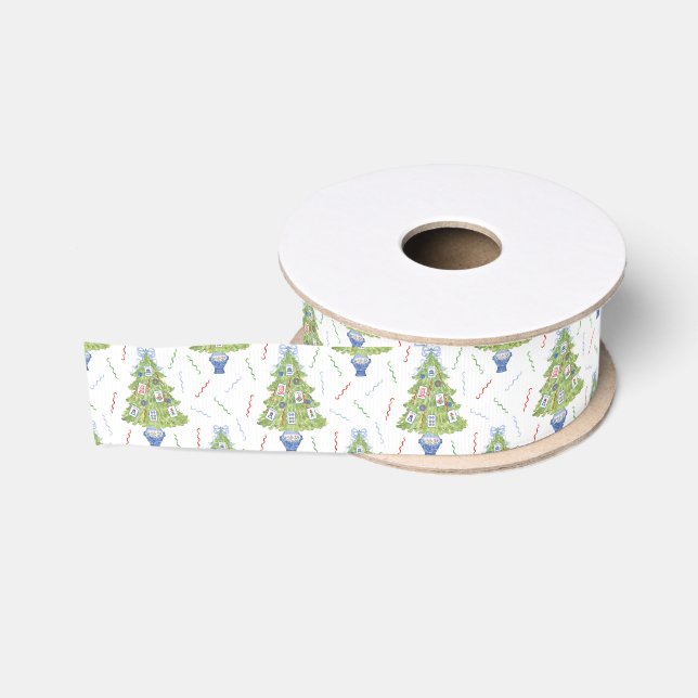 Ruban Gros-grain Aquarelle Mahjong Christmas Tree (Bobine)