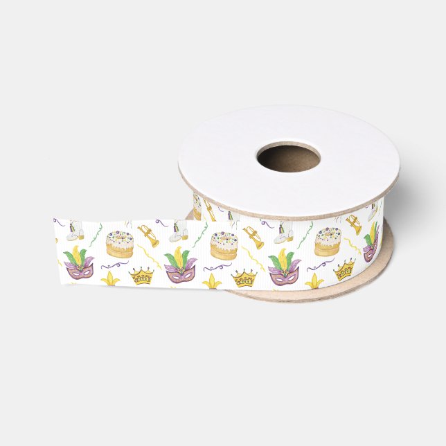 Ruban Gros-grain Aquarelle Mardi Gras Masques King Cake Crown (Bobine)