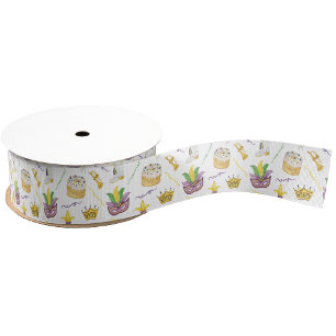 Ruban Gros-grain Aquarelle Mardi Gras Masques King Cake Crown