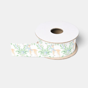 Ruban Gros-grain Aquarelle Renne et Verdure Grandmillennial