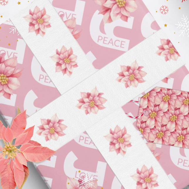 Ruban Gros-grain Aquarelle rose Poinsettie Noël (Créateur téléchargé)