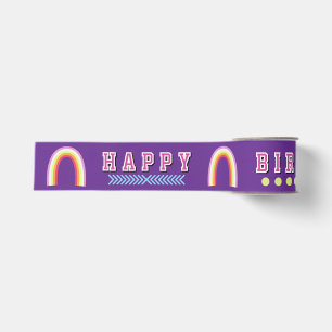 Ruban Gros-grain Arc-en-ciel Joyeux Anniversaire Violet
