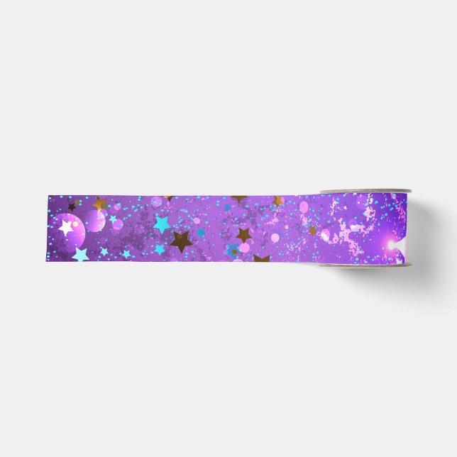 Ruban Gros-grain Arrière - plan de feuille violet avec étoiles (Devant)