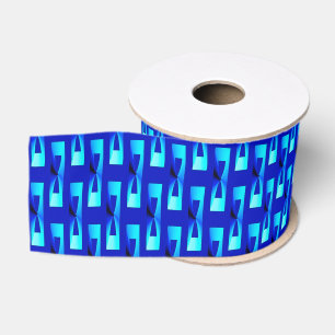 Ruban Gros-grain Art Déco Métallo Géométrique - Bleu Cobalt