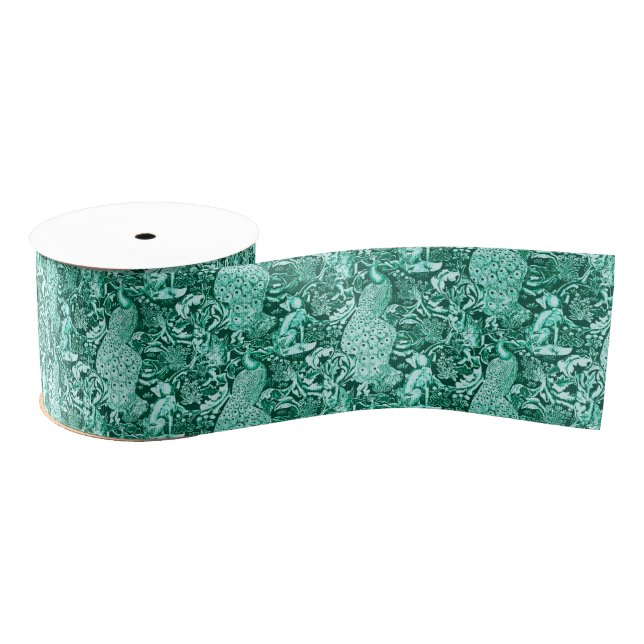 Ruban Gros-grain Art Nouveau Peacock Print, Turquoise et Aqua (Bobine)