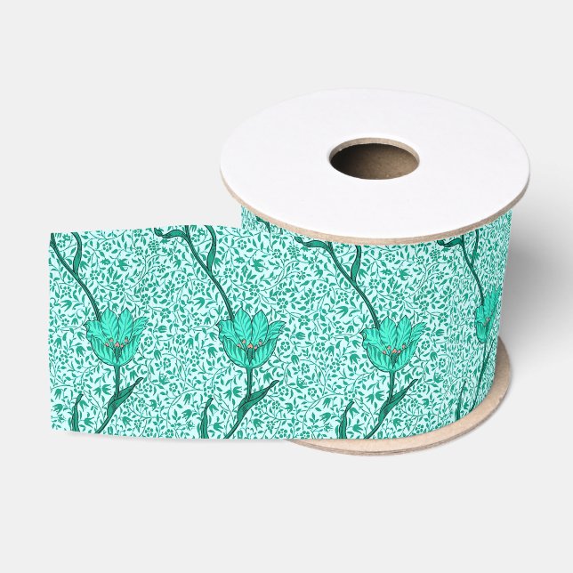 Ruban Gros-grain Art Nouveau Tulip Damask, Turquoise (Bobine)