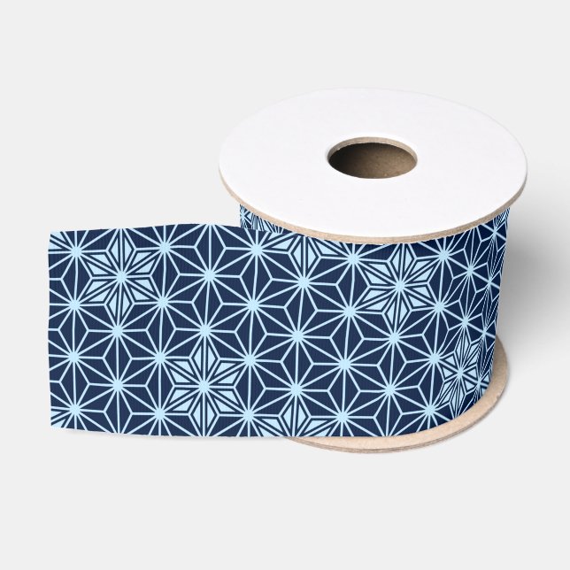 Ruban Gros-grain Asanoha motif japonais - Indigo Blue (Bobine)