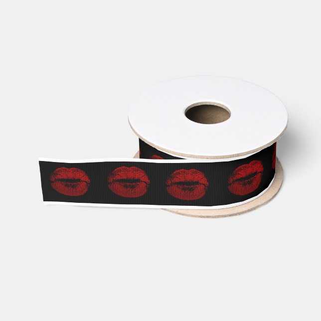 Ruban Gros-grain Baiser Lèvres rouge Lèvres noir Valentine nuptiale (Bobine)