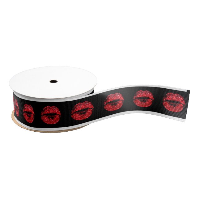Ruban Gros-grain Baisers lèvres Rouge Lipstick Noir Valentine Parti (Bobine)