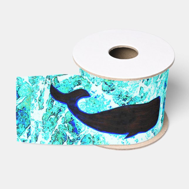 Ruban Gros-grain baleine noire sur bleu (Bobine)