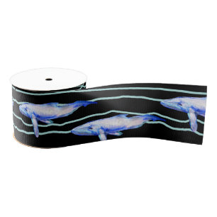 Ruban Gros-grain Baleines Poissons heureux 