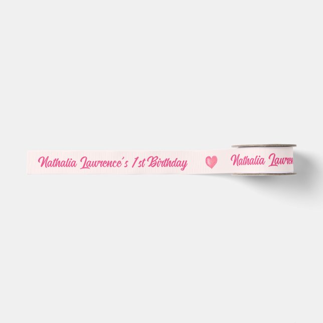 Ruban Gros-grain Balloon Coeur Rose Anniversaire rose (Devant)