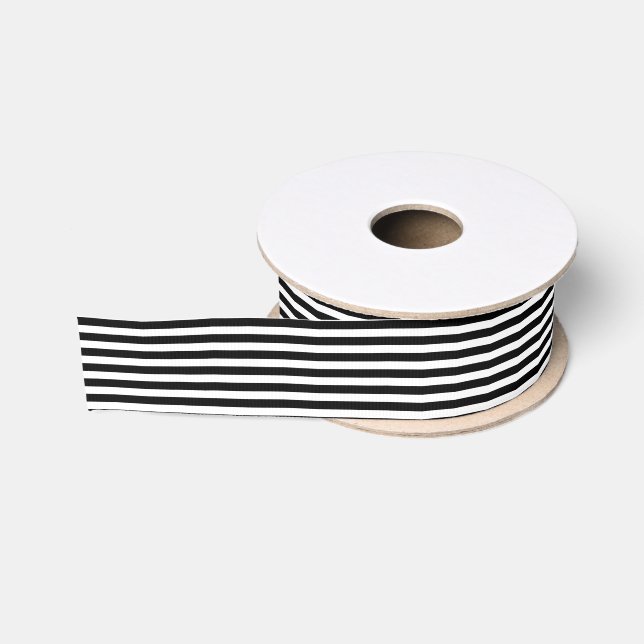 Ruban Gros-grain Bandes noires et blanches moyennes (Bobine)