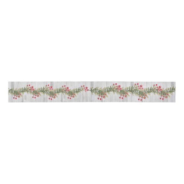 Ruban Gros-grain Barnboard gris rustique Holly et Red Berries 3"lar (Devant)