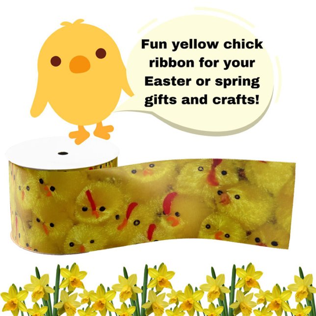 Ruban Gros-grain Bébé mignon de Pâques Jaune Motif (Fun yellow chick pattern ribbon for your Easter or spring gifts and crafts!)